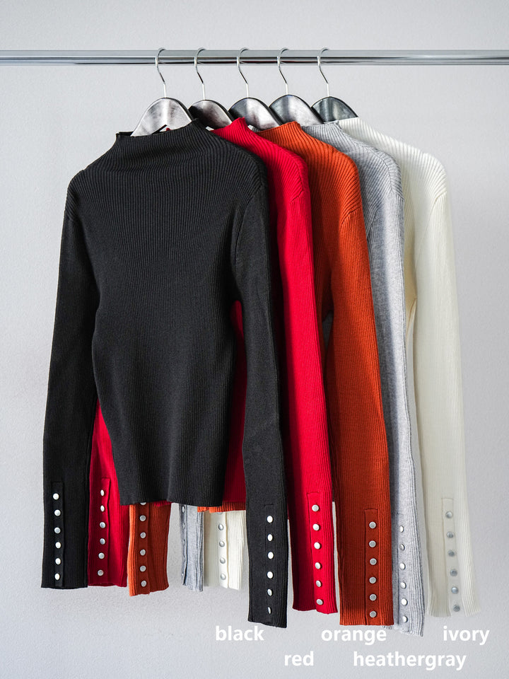 [SET]BIGカラームートンコート+袖ボタンボトルネックリブニットトップス(2set)