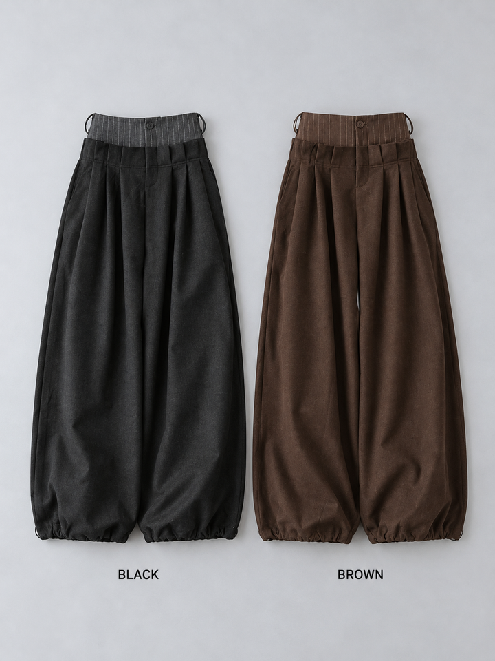 [SET]圧縮ニットショートブルゾン+ウエストデザインドロストワイドパンツ(2set)
