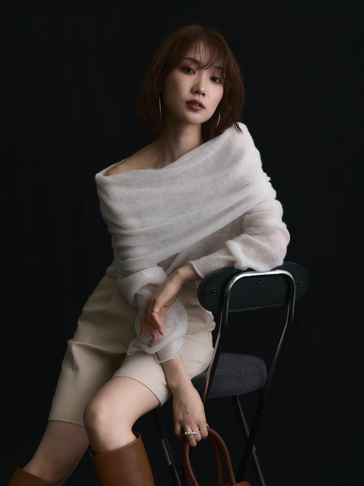 【Allure】[SET]オフショルシアーニットプルオーバー+ウールライクハーフパンツ(2set)