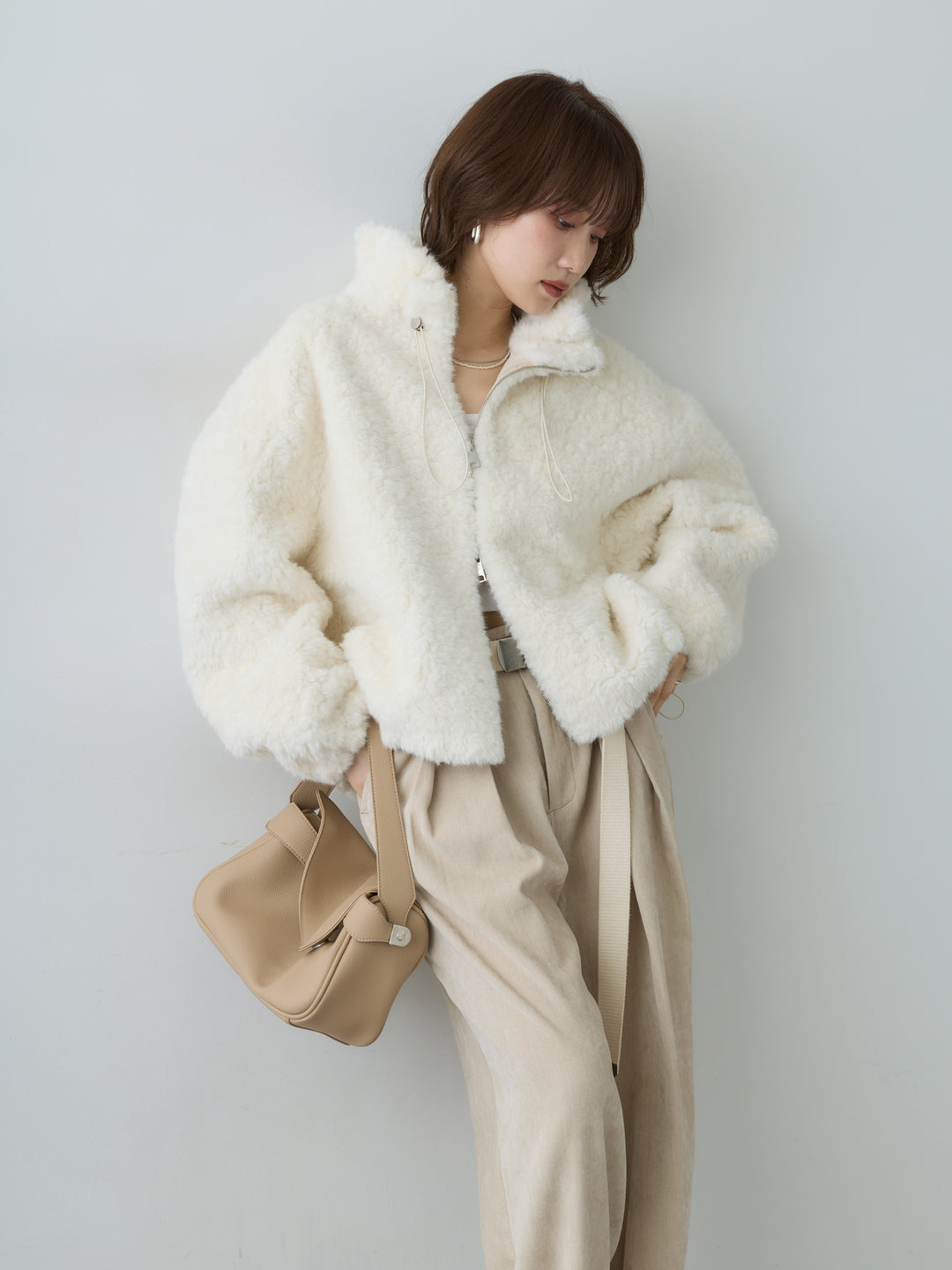 [SET]テディドロストショートブルゾン+ベロアデニムタックワイドパンツ(2set)
