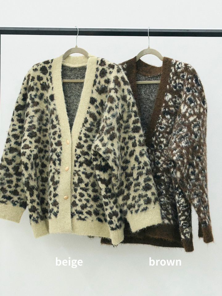 【Allure】[SET]レオパードシャギーニットカーディガン+レオパードシャギーニットカーディガン(2set)