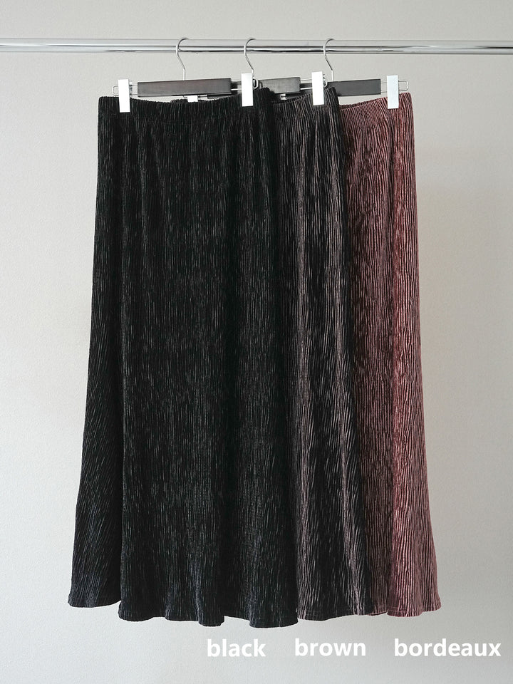 [SET]異素材ミックスヤーンニットプルオーバー+ベロアプリーツナロースカート(2set)