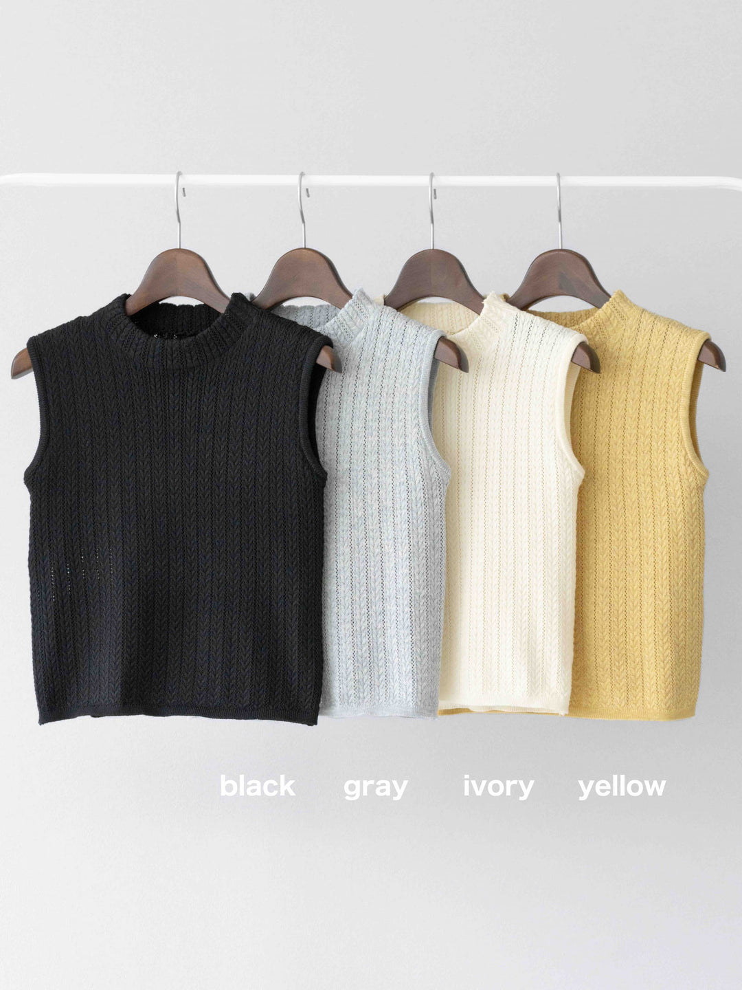 [SET]デザイン編みプチネックノースリニットトップス+ストレッチデニムワイドサロペット(2set)