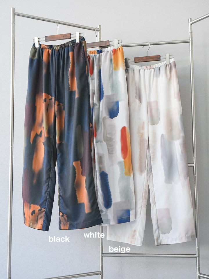 [SET] 前繫帶透視上衣 + 水彩藝術休閒褲 + 繩繡薄紗疊穿褲 (3 件套)