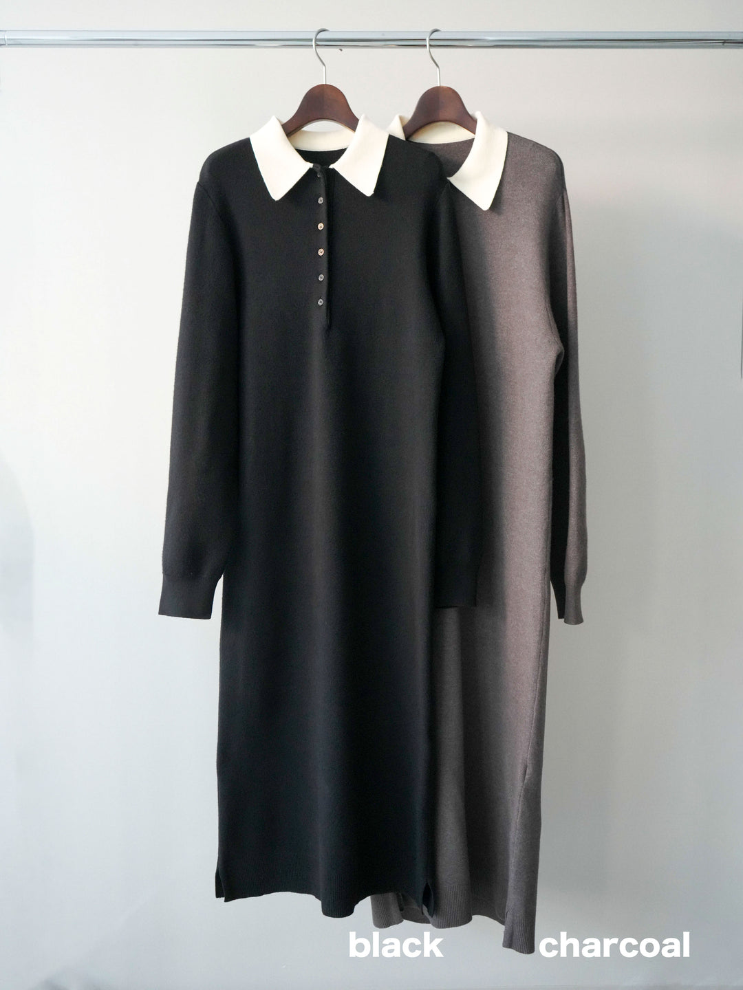 [SET]配色ポロニットワンピース+フェイクファー襟付きショートブルゾン(2set)