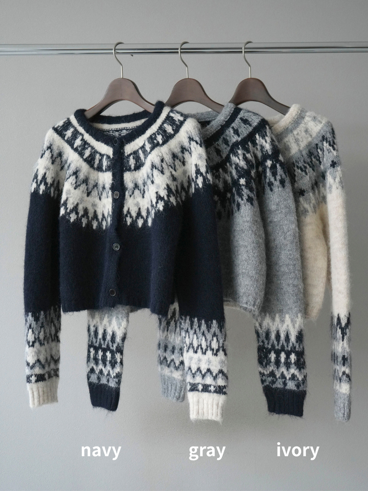 [SET]求心柄クロップドニットカーディガン+ベルトループデザインワイドパンツ(2set)