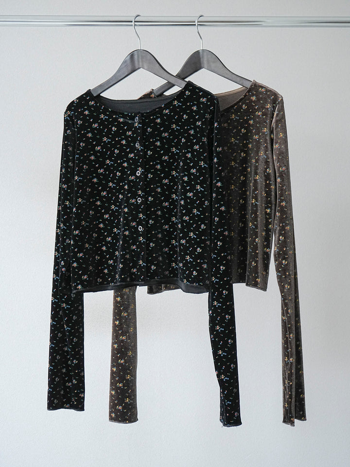 [SET]ベロアフラワープリントカーディガン+ベロアフラワープリントIラインスカート(2set)