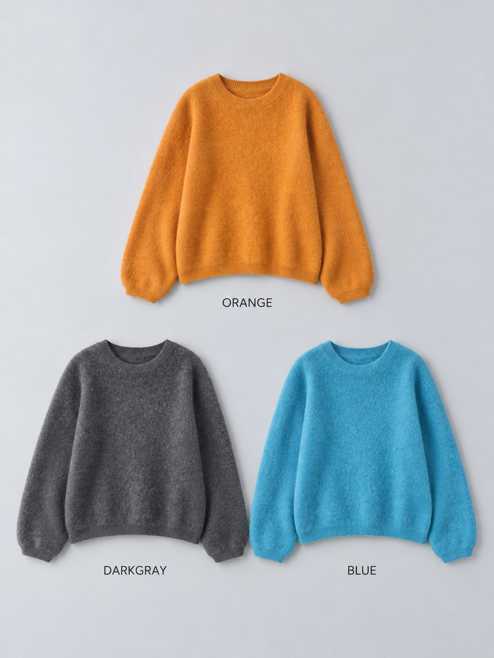 [SET]ソフトヘアリークルーネックニットトップス+ベロアレースドレープフレアスカート(2set)