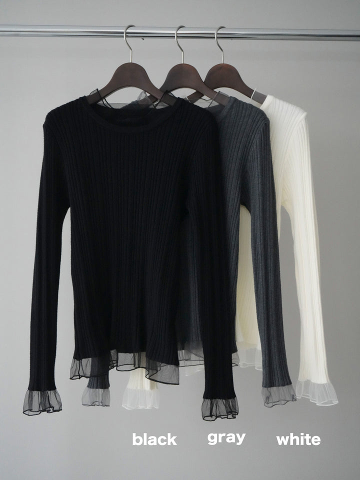 [SET]チュールドッキングリブニットトップス+チュールドッキングリブニットトップス(2set)