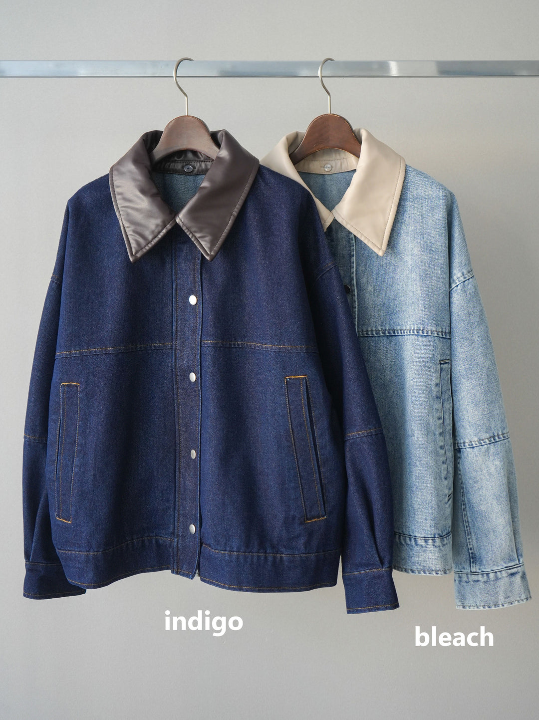 [SET]配色襟レザーデニムブルゾン+ラメプリーツレイヤードチュールロングスカート(2set)