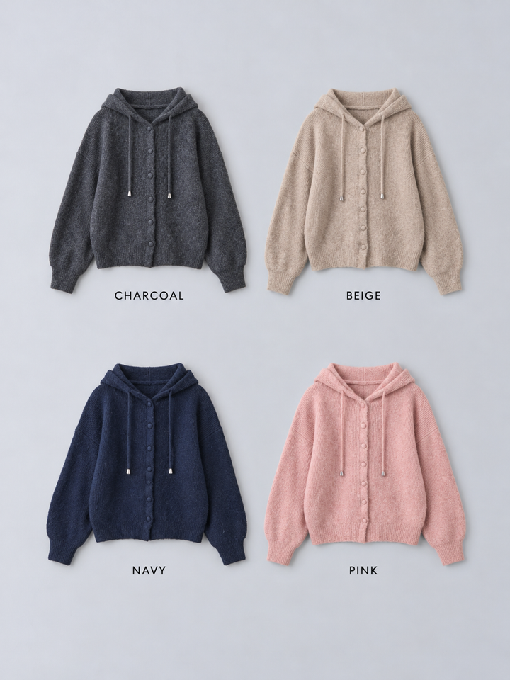 [SET]アルパカタッチソフトリブフードニットトップス+アルパカタッチソフトリブフードニットトップス(2set)