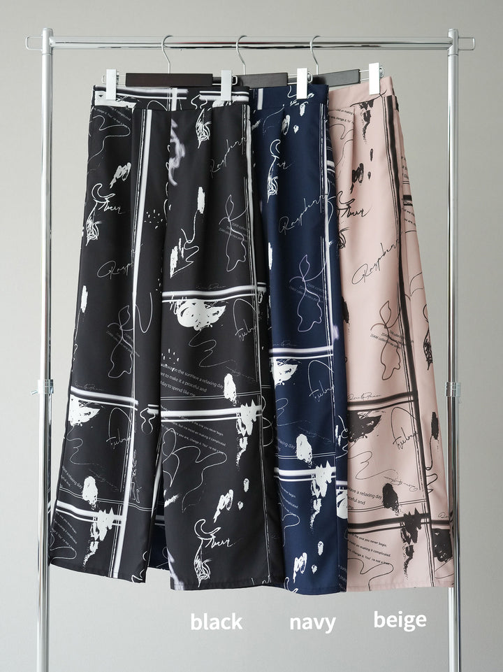 [SET] 透視半袖褶皺開襟衫 + 彩繪圖案褶襉褲 (2set)