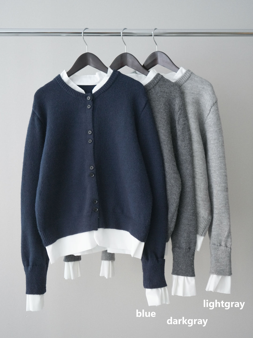 [SET]布帛ドッキングニットカーディガン+ガーメントウォッシュカーブデニムパンツ(2set)