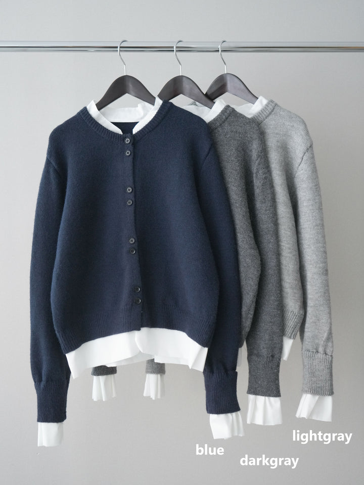 [SET]布帛ドッキングニットカーディガン+ガーメントウォッシュカーブデニムパンツ(2set)