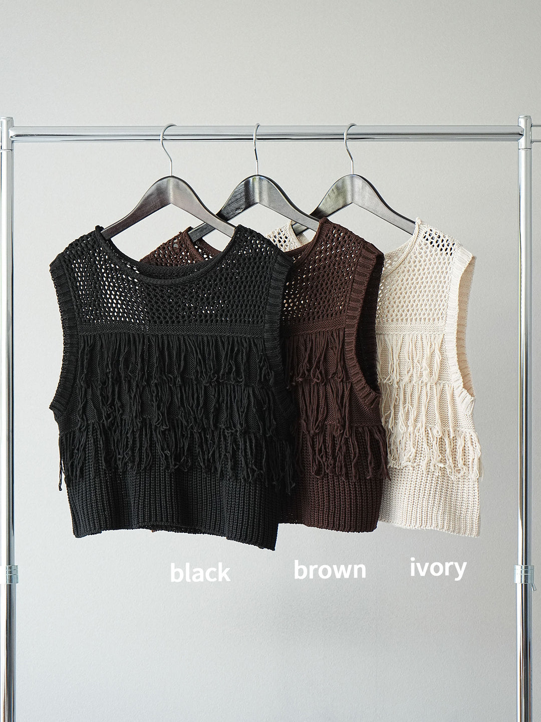 [SET]透かし編みフリンジニットトップス+コード刺繍チュールレイヤードパンツ(2set)