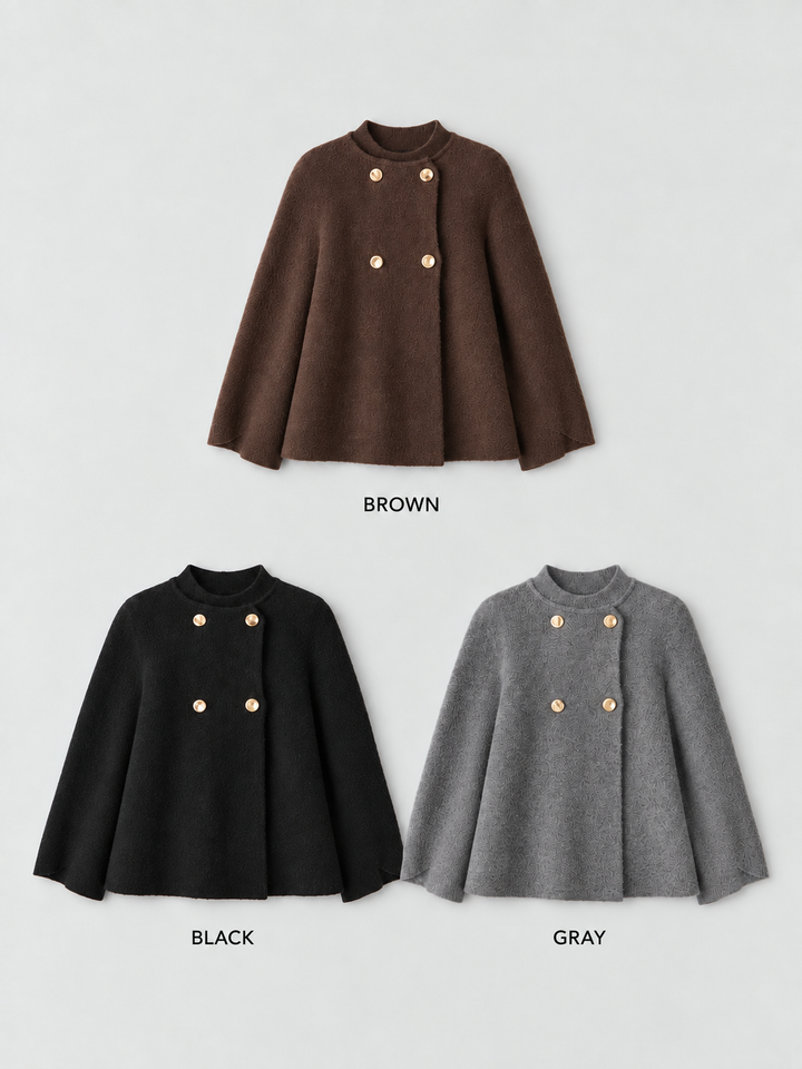[SET]ゴールドボタンニットケープコート+クレープデシンフラップ付きストレートスカート(2set)