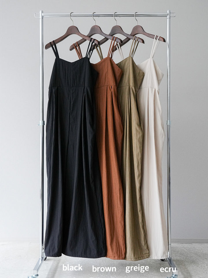 [SET]リネンライクビスチェデザインサロペット+ダブルストラップカットリブブラキャミソール(2set)