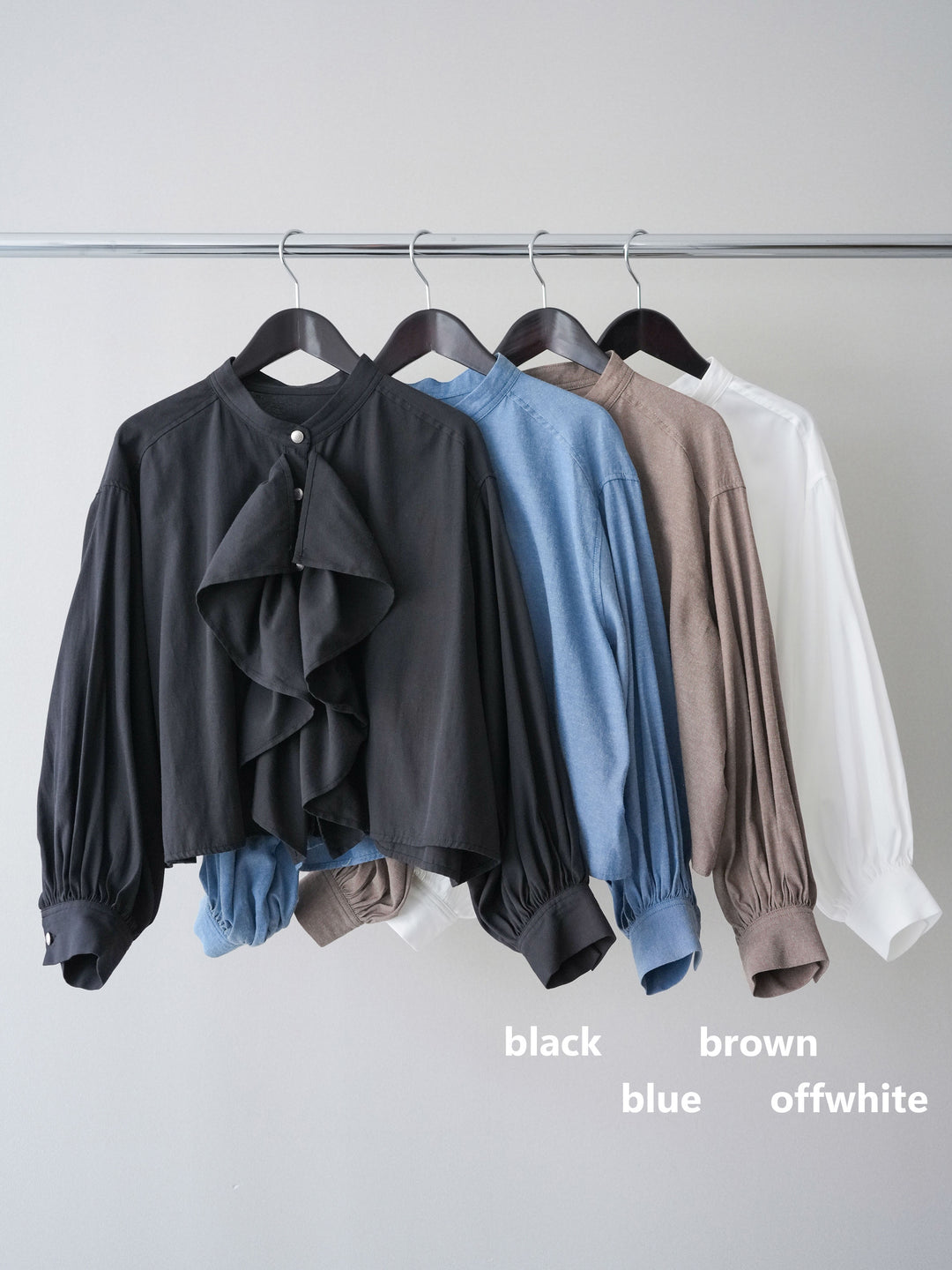 [SET]ラッフルフレアショートブラウス+フラワー刺繍ストレートデニム(2set)