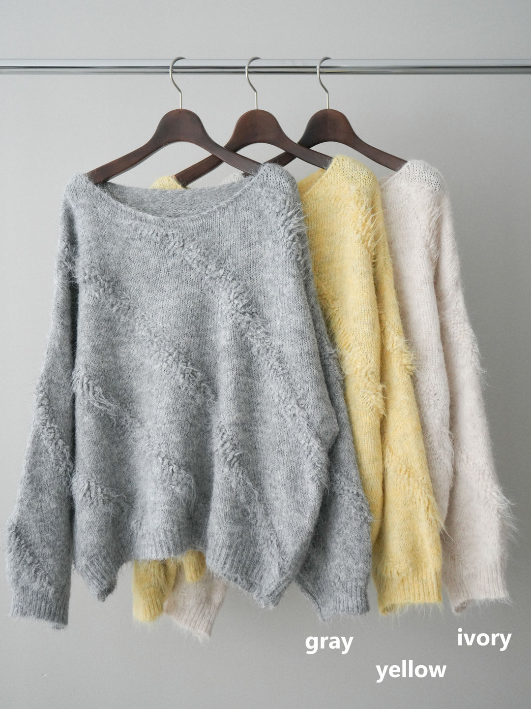 [SET]シャギーデザインニットプルオーバー+裾ZIPスエットワイドパンツ(2set)