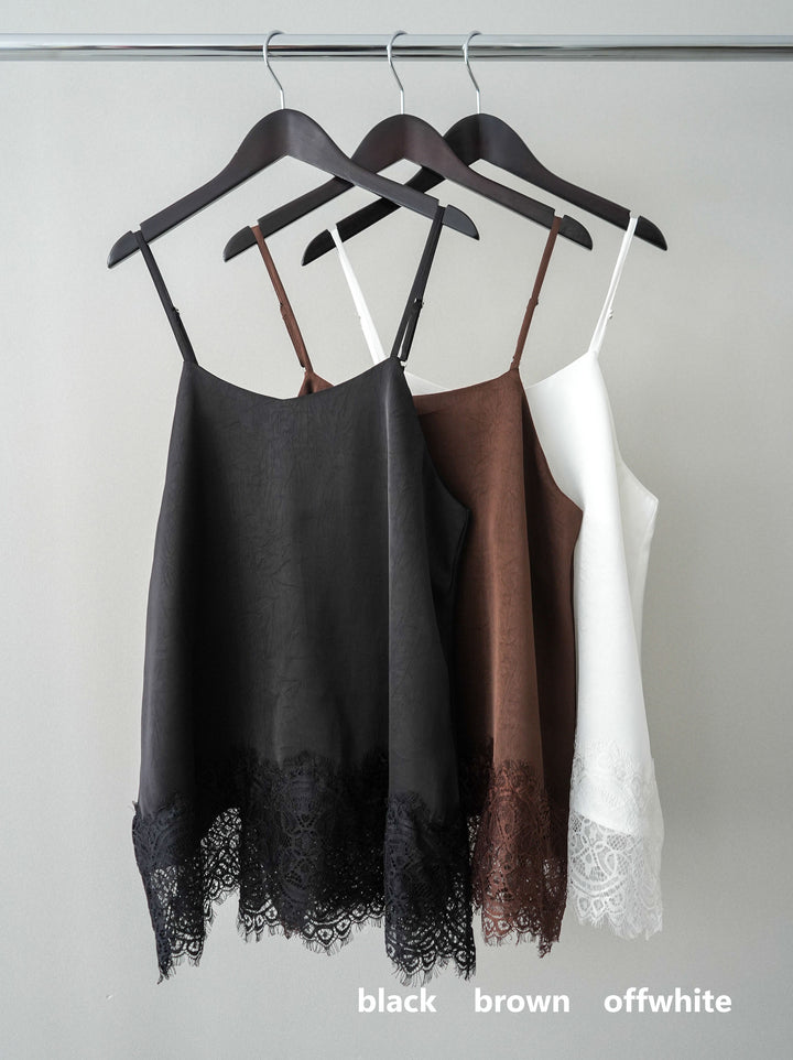 [SET]アシンメトリーオフショルポンチプルオーバー+レーストリムキャミソール+イージーポンチワイドパンツ(3set)