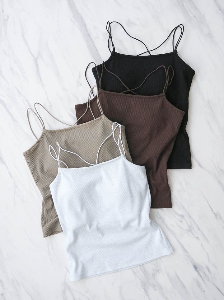 [SET]水彩アートシアーキャミワンピース+カップ付きバッククロスキャミソール(2set)