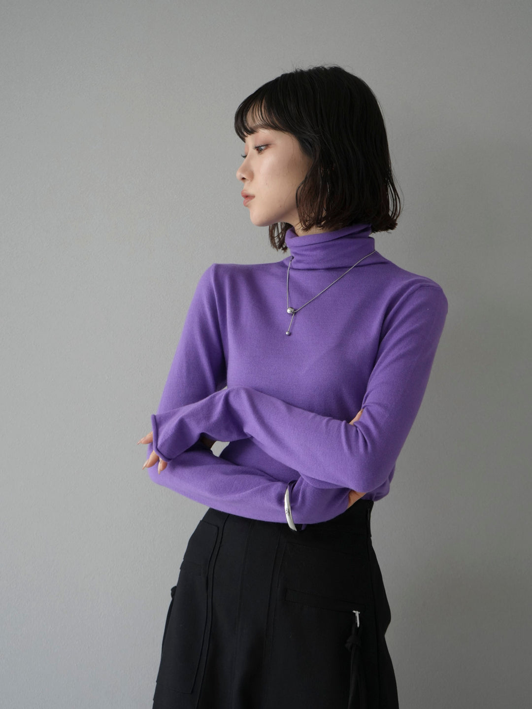 【預訂】指孔海龜針織上衣/紫色