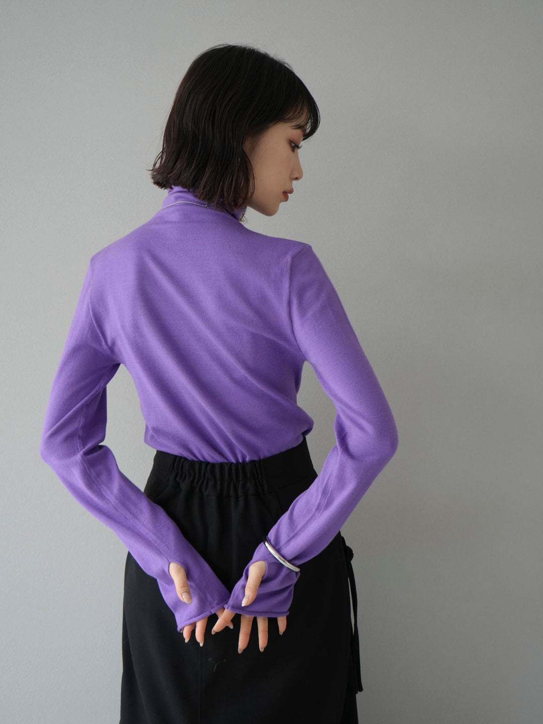[Pre-order] Fingerhole Turtle Knit Top/Purple