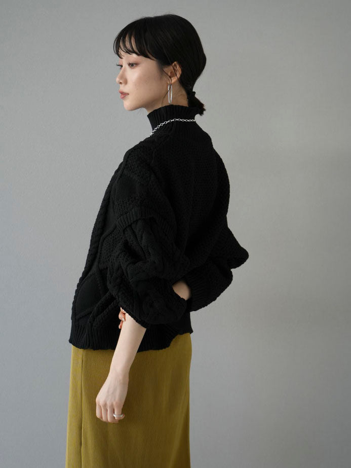 予約]ポリエステルケーブルハイネックニットプルオーバー/ブラック