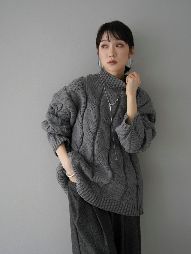 予約]ポリエステルケーブルオーバーニット/グレー – Lumier