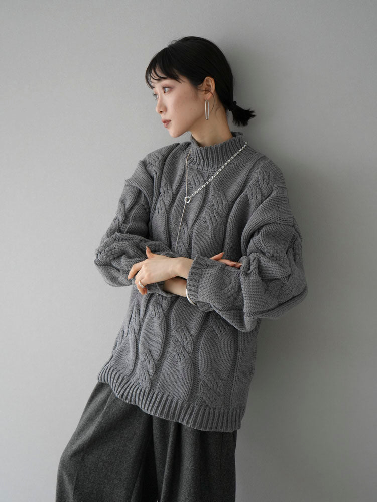 予約]ポリエステルケーブルオーバーニット/グレー – Lumier