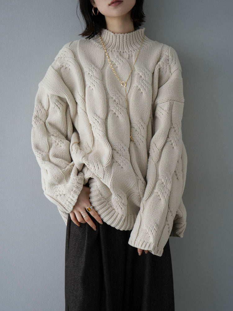 予約]ポリエステルケーブルオーバーニット/アイボリー – Lumier