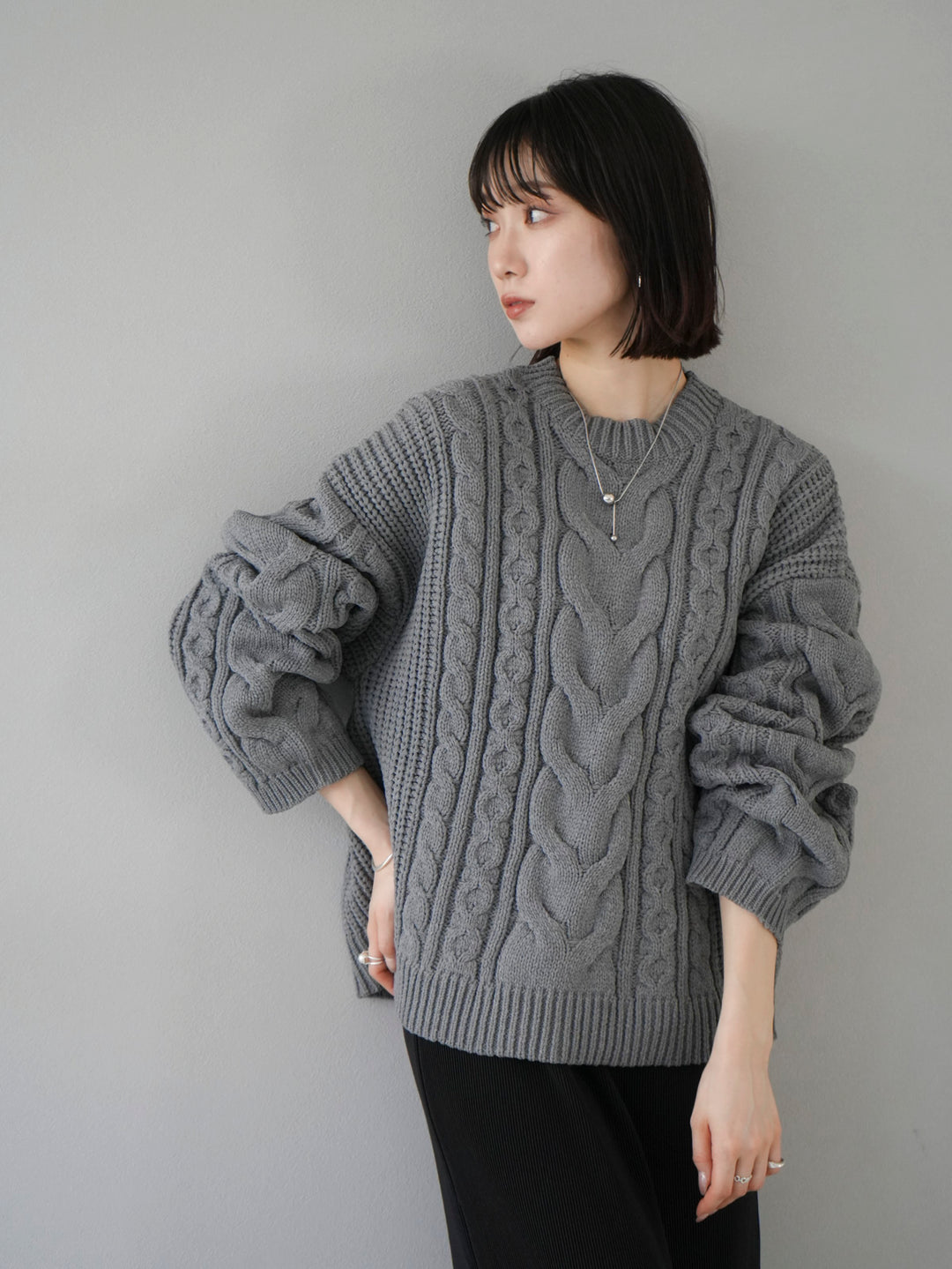 [Pre-order] Mixed Cable Polyester Knit Pullover/Gray