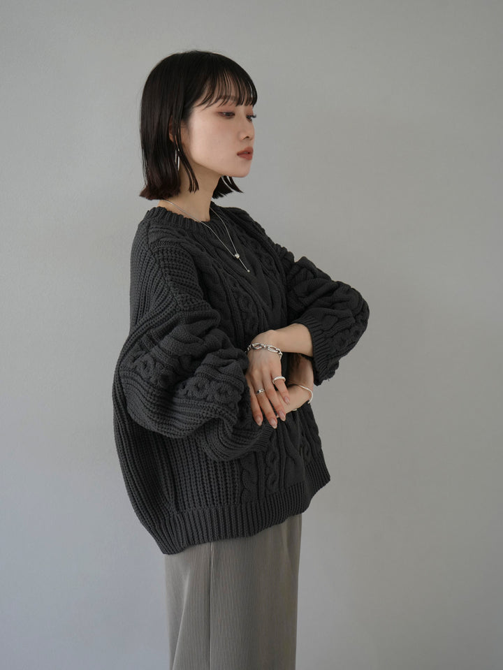 [Pre-order] Mixed Cable Polyester Knit Pullover/Smoke Black