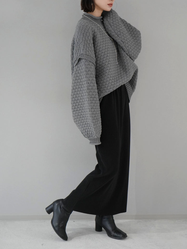 [Pre-order] Popcorn polyester high neck knit pullover/gray