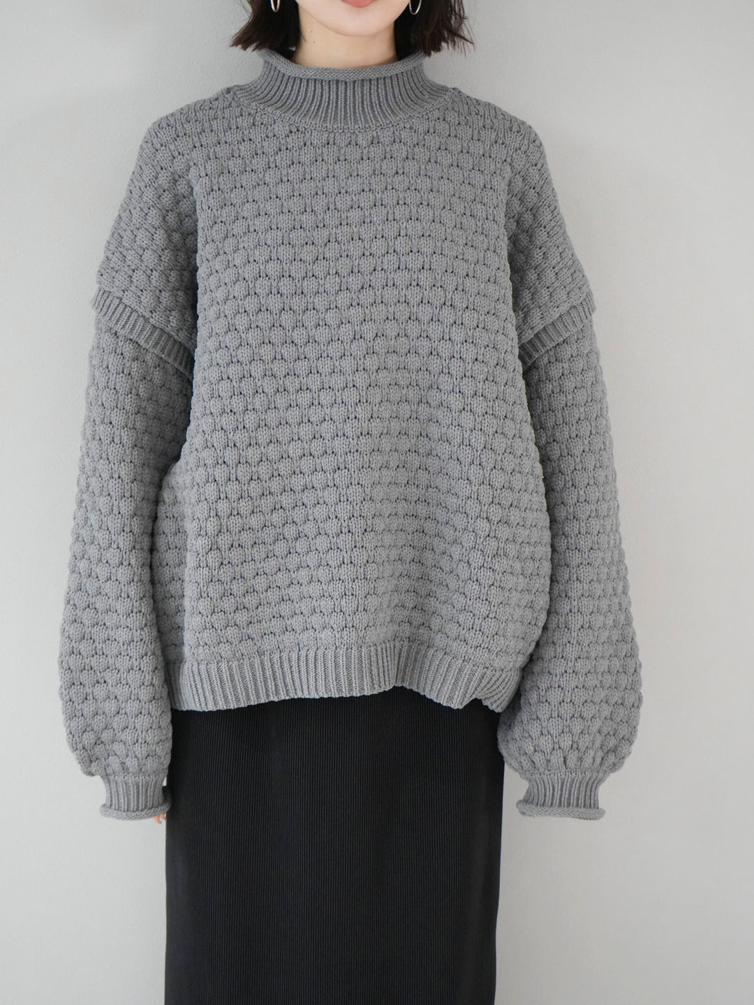 [Pre-order] Popcorn polyester high neck knit pullover/gray