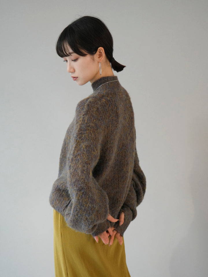 [Pre-order] Fingerhole Mix Yarn Mohair Touch Knit Pullover/Brown
