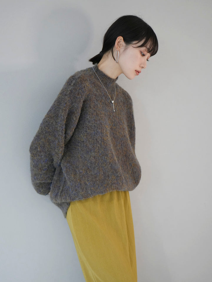 [Pre-order] Fingerhole Mix Yarn Mohair Touch Knit Pullover/Brown