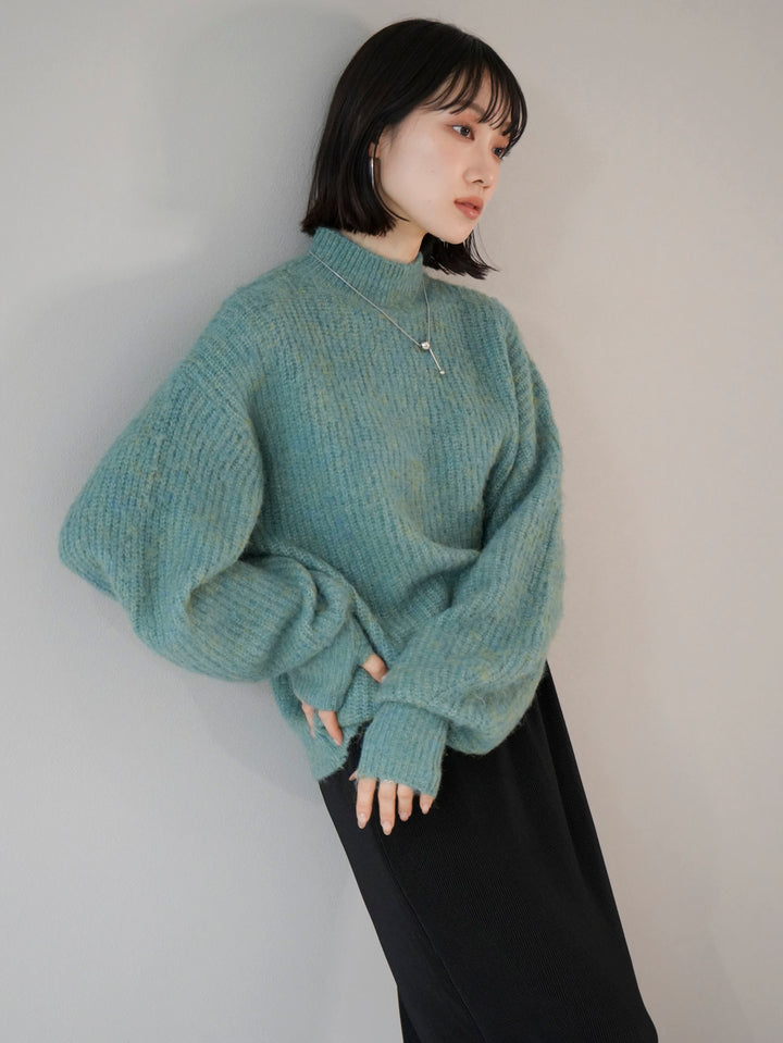 [Pre-order] Fingerhole Mix Yarn Mohair Touch Knit Pullover/Green