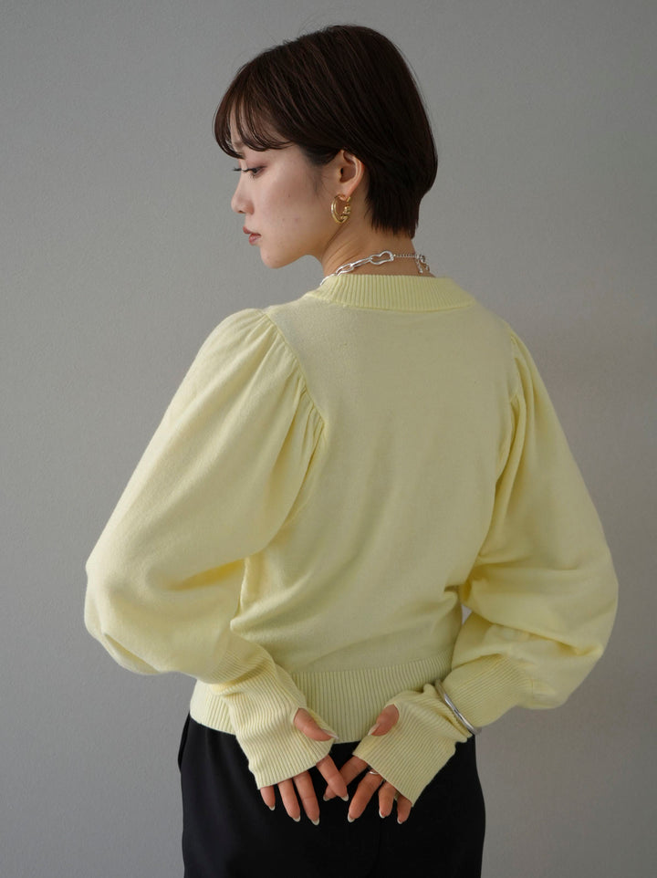 [Pre-order] Volume Sleeve Finger Hole Knit Top/Yellow