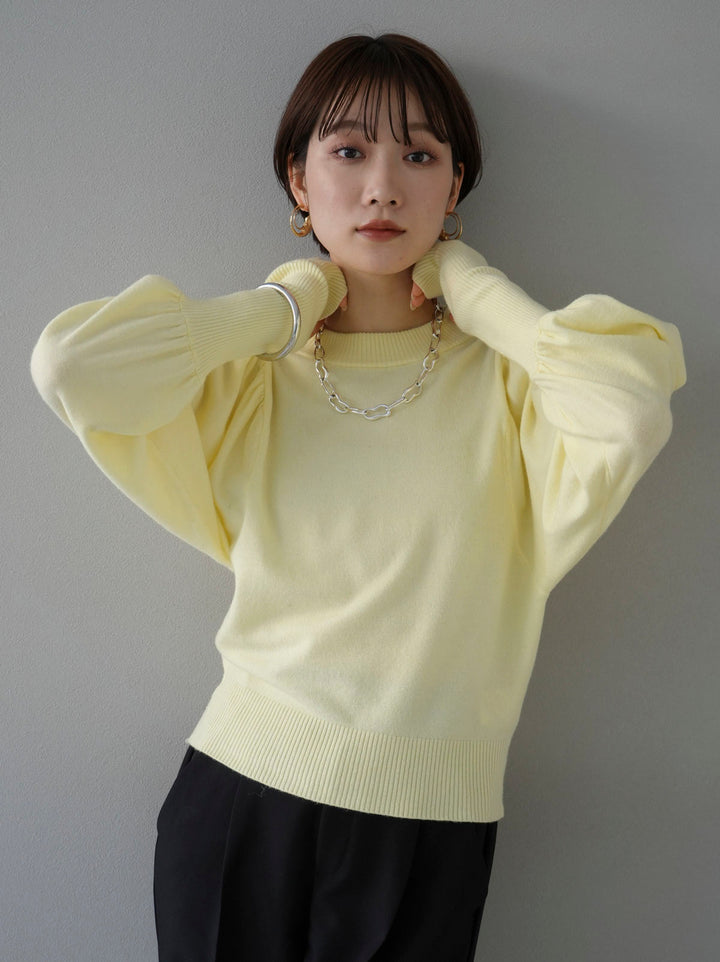 [Pre-order] Volume Sleeve Finger Hole Knit Top/Yellow