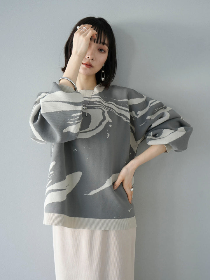 [Pre-order] Marble pattern polyester knit pullover/gray