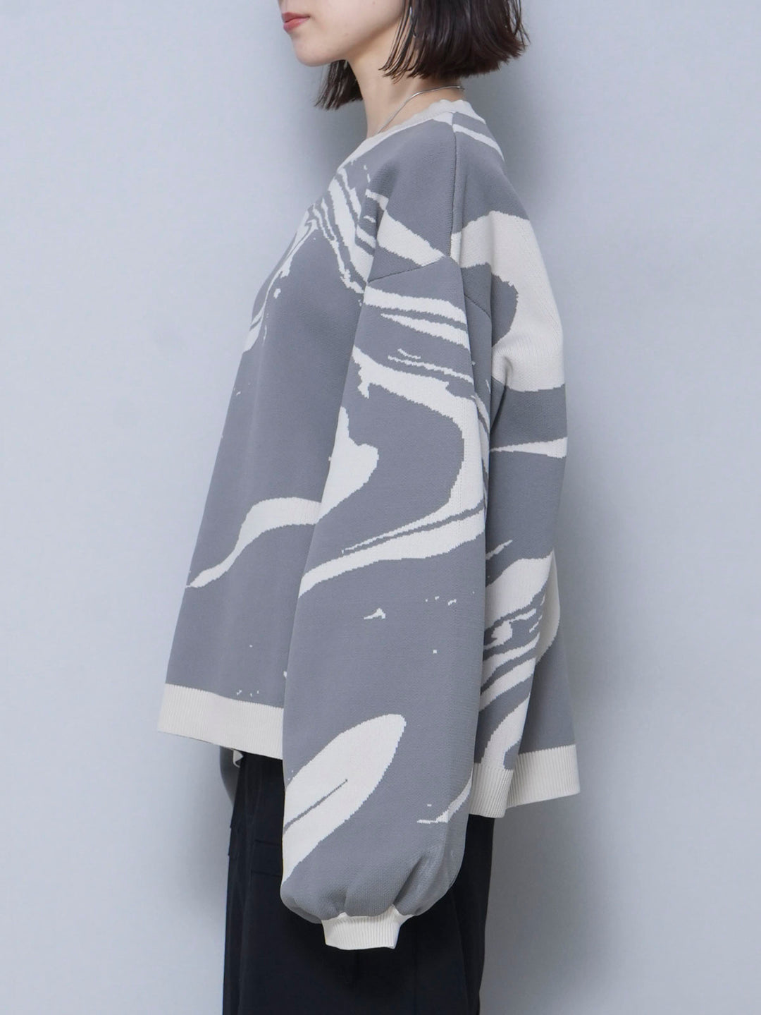 【預訂】大理石紋聚酯針織套頭衫/灰色