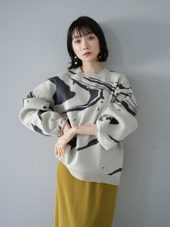 [Pre-order] Marble pattern polyester knit pullover/ivory