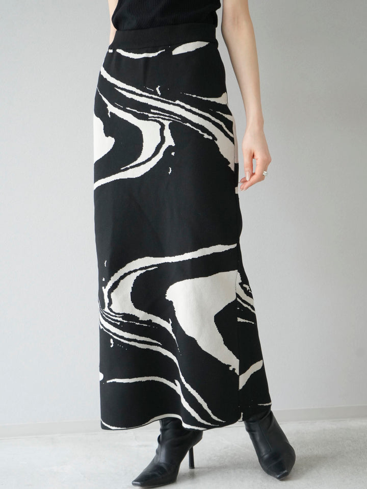 [Pre-order] Marble pattern polyester knit skirt/black