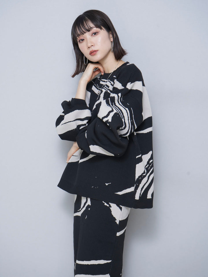 [Pre-order] Marble pattern polyester knit skirt/black