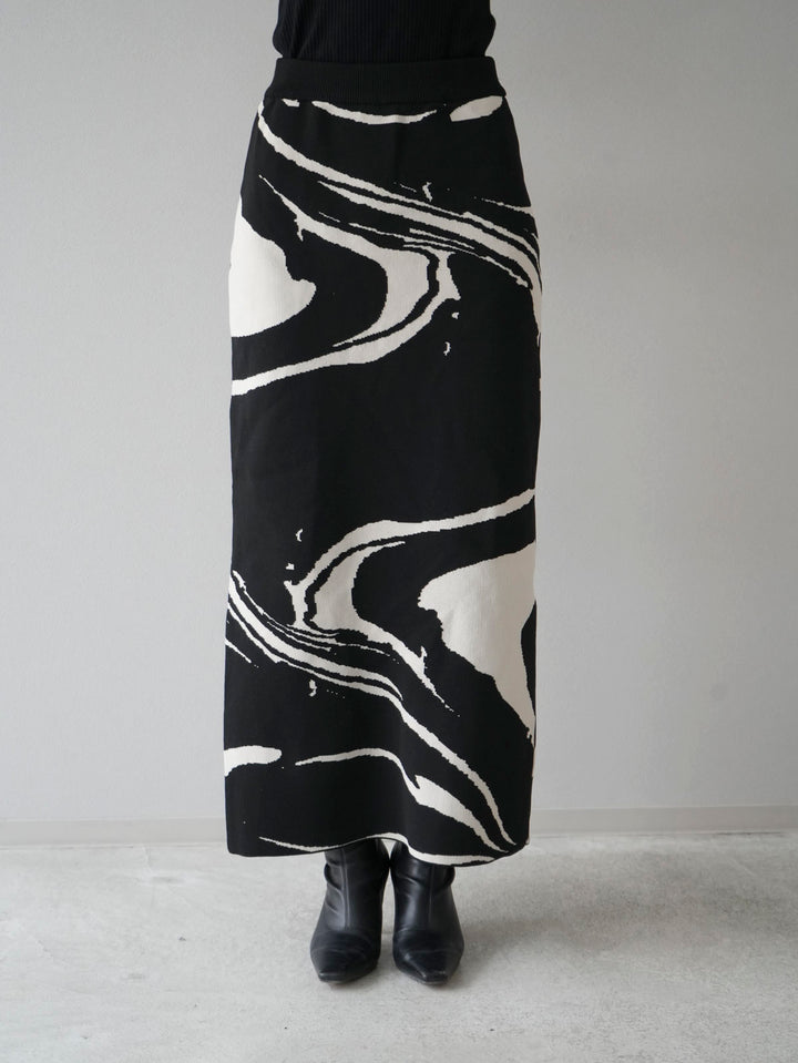 [Pre-order] Marble pattern polyester knit skirt/black