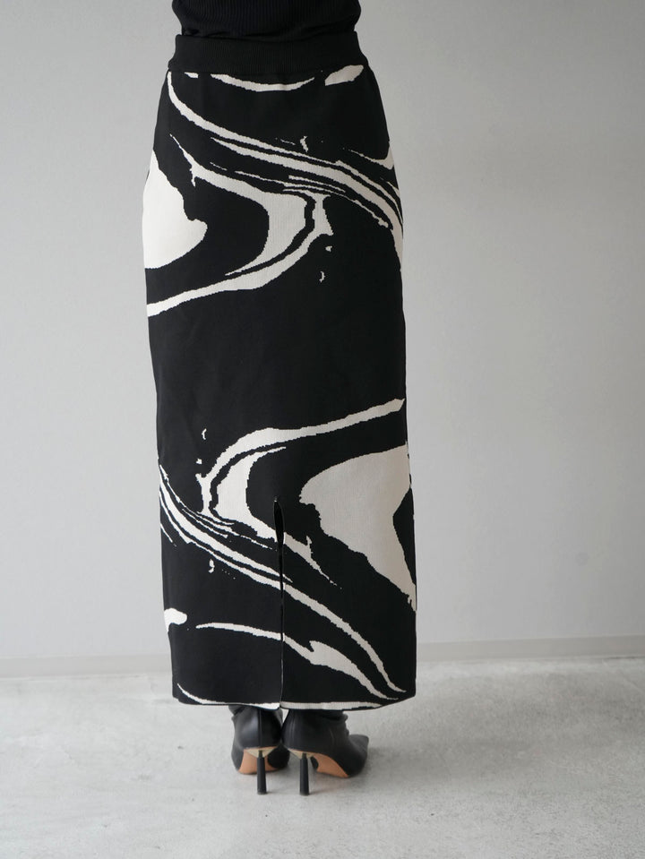 [Pre-order] Marble pattern polyester knit skirt/black