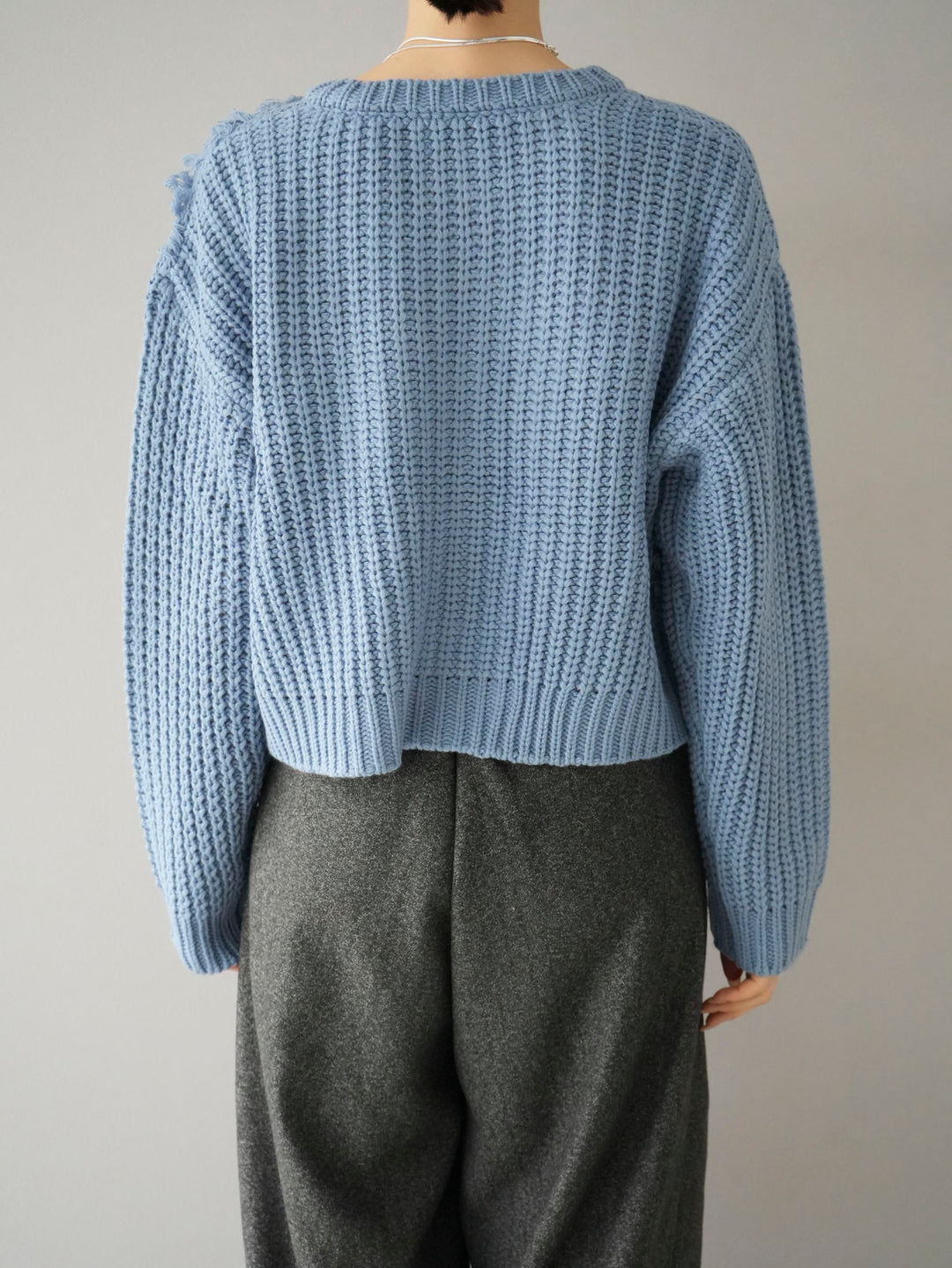 [預訂] 毛圈混合針織開襟衫/藍色