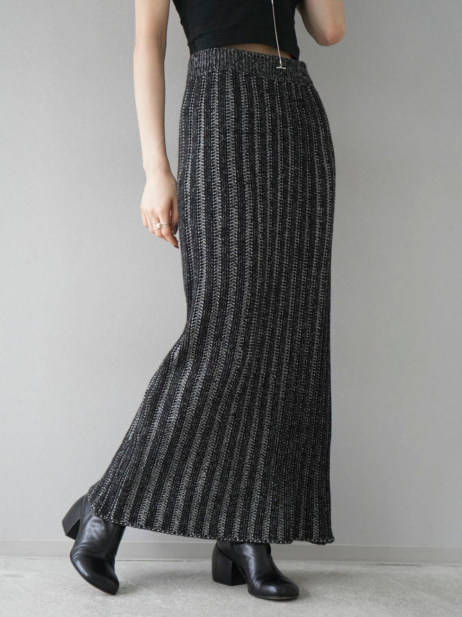 [Pre-order] Color-coordinated wide rib knit skirt/black