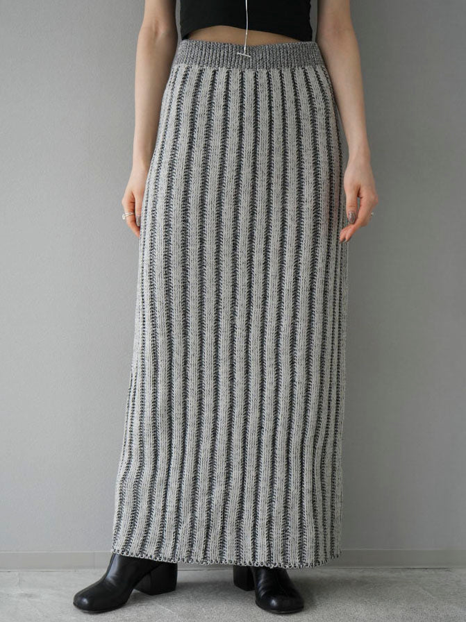 [Pre-order] Color-coordinated wide rib knit skirt/ivory